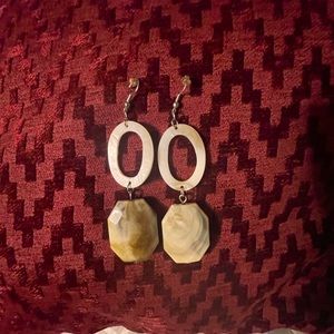 Drop earrings cream color; looks like tortoise shell bead.